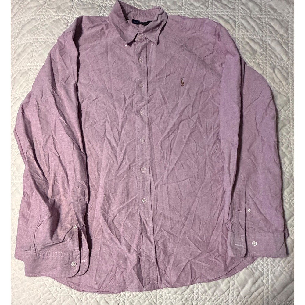 Ralph Lauren Button Down Shirt Men XXL Pink LongSleeve Cotton Oxford flesh Pony